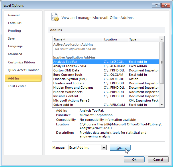 Analytics With The Excel Analysis Toolpack