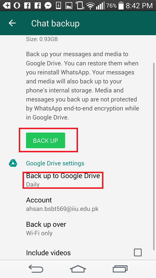 sopochat for whatsapp create backup