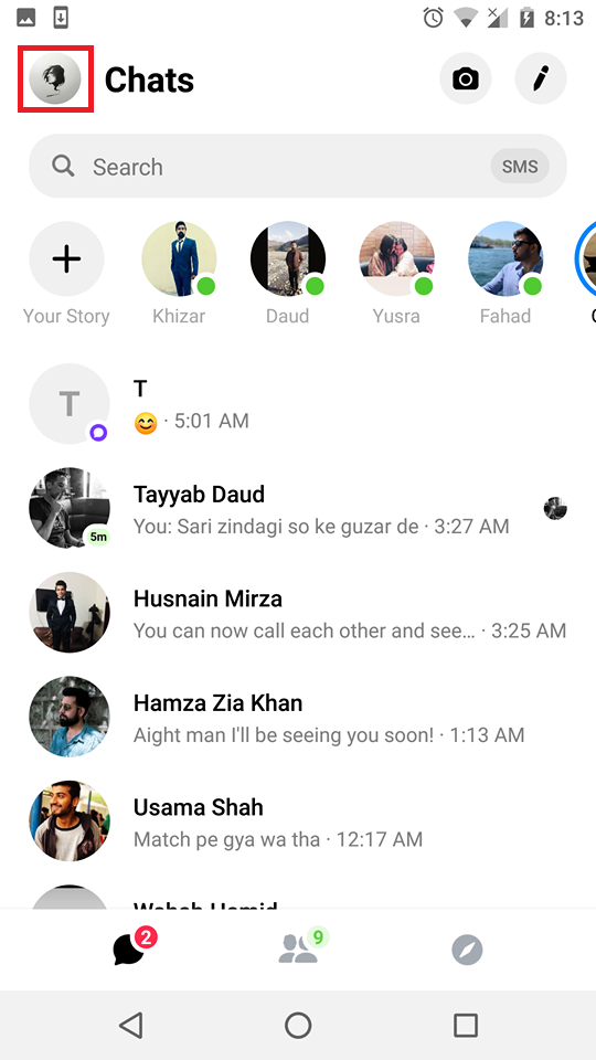 where is the profile setting icon in messenger