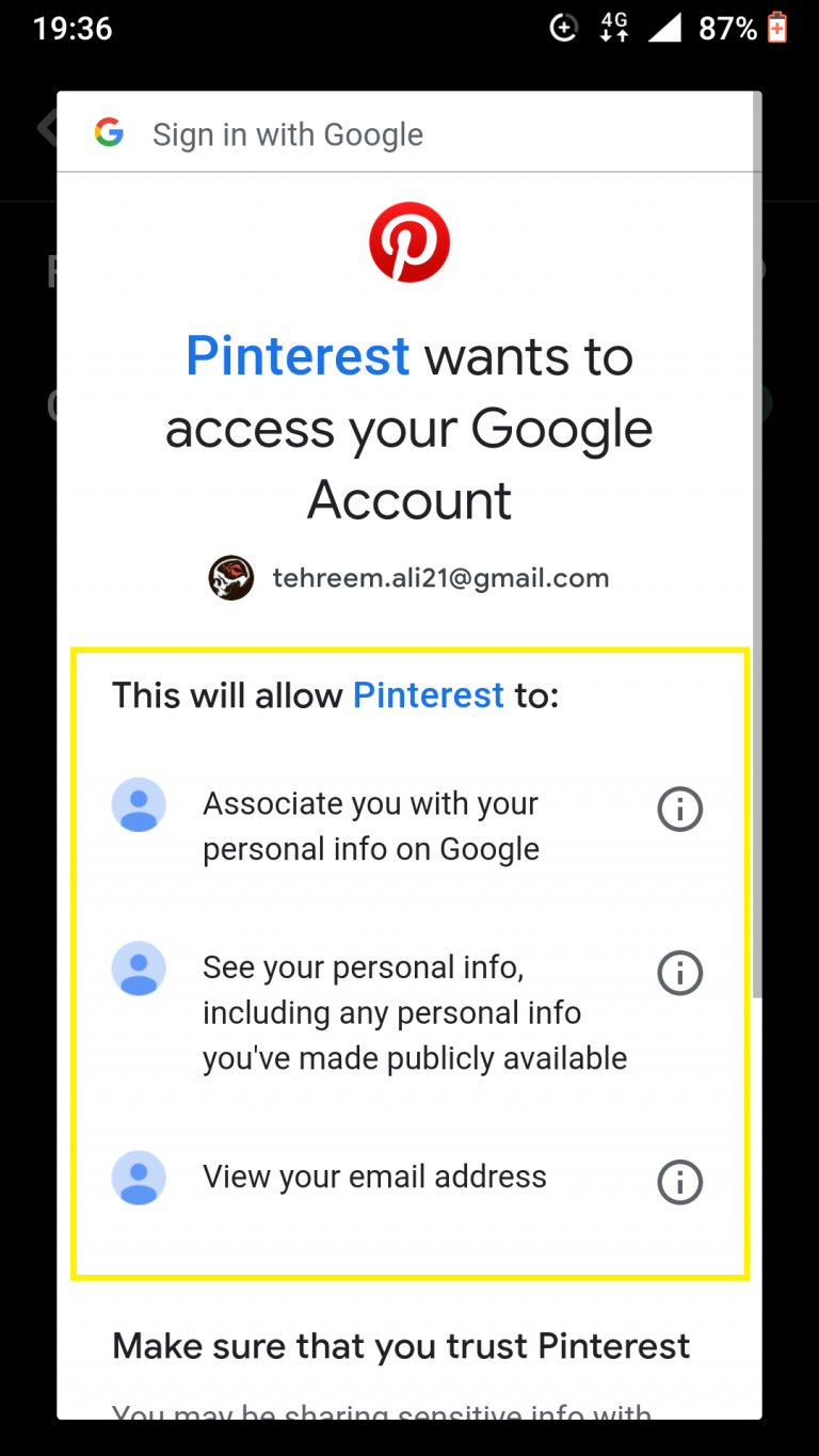 pinterest login with gmail account